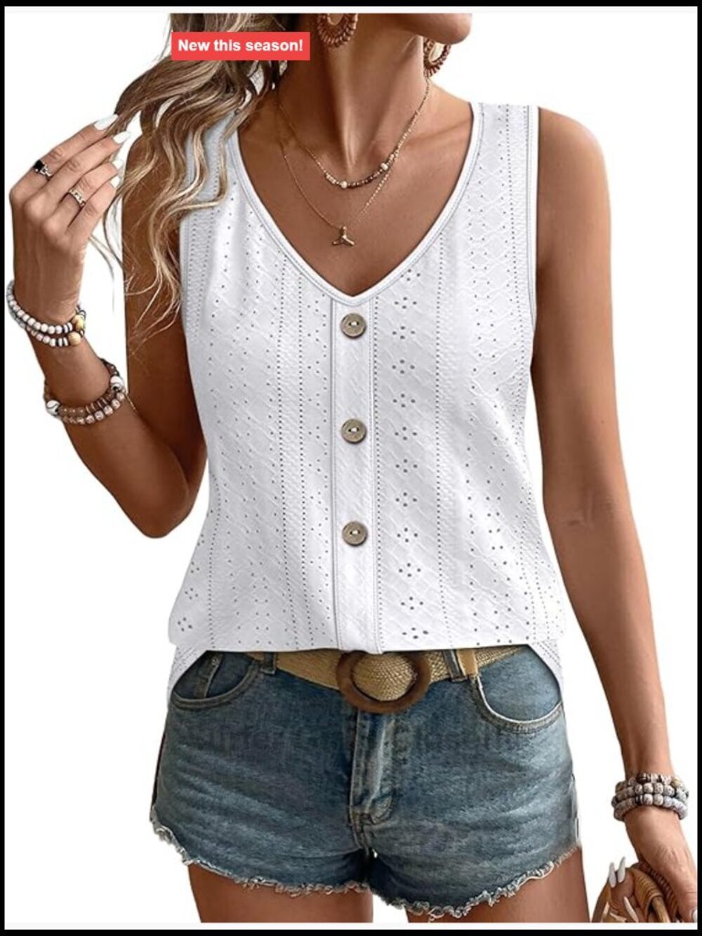 Womens Tank Tops Loose Casual Summer V Neck Sleeveless Eyelet Shirts